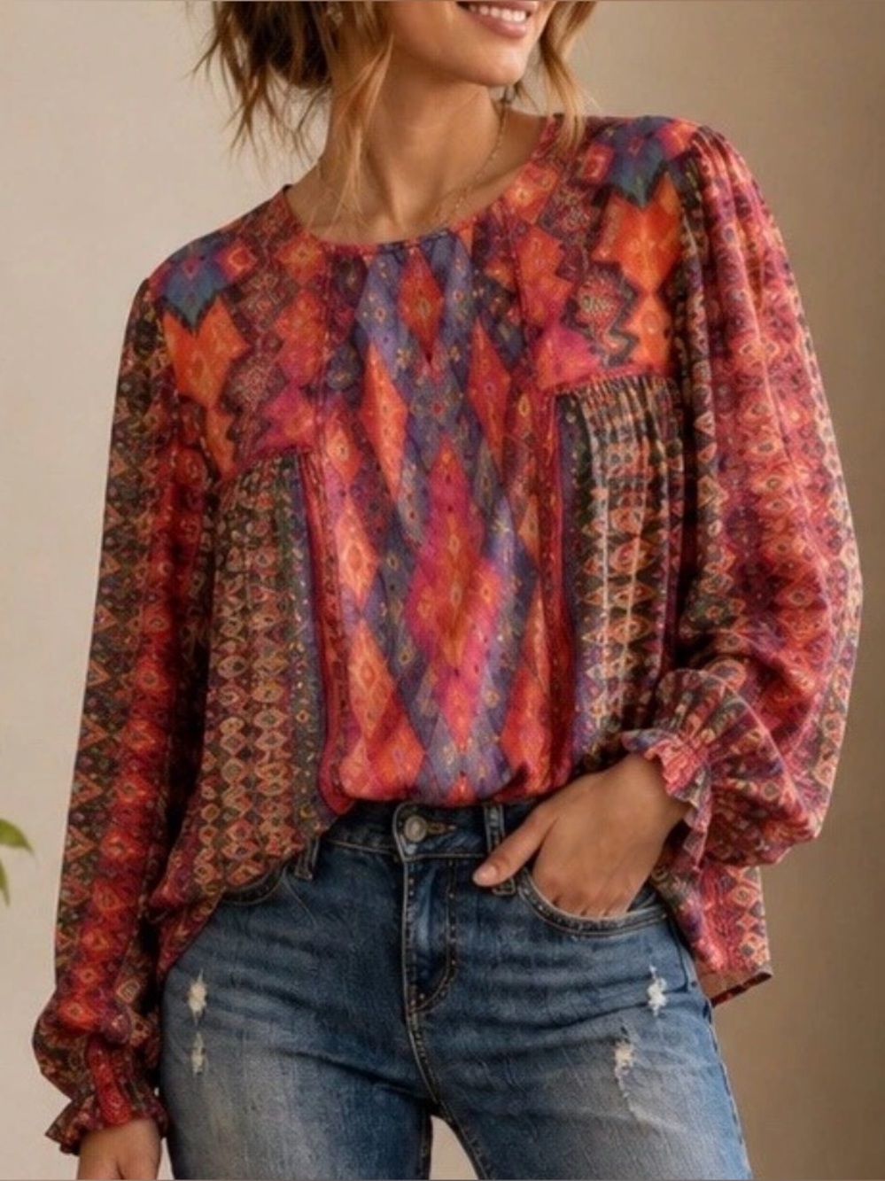 Blank London Miranda Peasant Blouse Multi Color size XS Oversized Festival Top